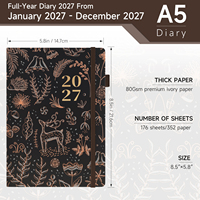 Agenda 2027 A5 en PU rigide avec motif animalier forestier et floral, élastique, porte-stylo, pour bureau et école