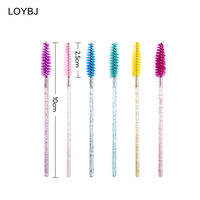 Pinceaux de maquillage jetables pour cils et sourcils, 50 pièces/sac, manche en cristal, fibres synthétiques, applicateur de mascara portable pour