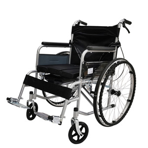 <b>Folding</b> Lightweight Wheelchair With <b>Commode</b> Seat For Elderly And Disabled Manual Operation U Brake Steel Frame - Product Image 4