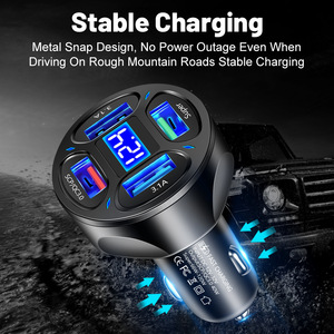 ที่ชาร์จความเร็วสูงอเนกประสงค์ในรถยนต์สำหรับโทรศัพท์มือถือ66W 4 USB ที่ชาร์จในรถยนต์พร้อมจอแสดงผลดิจิตอลสำหรับ iPhone 15 Huawei - Product Image 3
