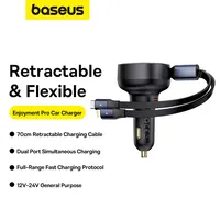Baseus Enjoyment Pro Chargeur de voiture C + Câble IP rétractable 55W et 60W Cluster Noir