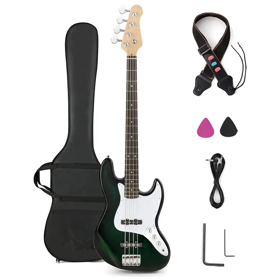 HUASHENG Full Size 46 Inches 4 String Bass Guitar Electric OEM ODM Musical Instruments Guitare Basse with GigBag , Amp Cord