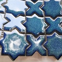 Mosaïque murale en céramique émaillée bleu-vert effet four, motif étoiles marocaines croisées - Design parquet moderne pour salle de bain