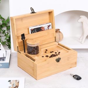 Wholesale Bamboo <b>Box</b> Custom Logo <b>Smoking</b> Set with Lock Storage Jar and Tobacco Grinder Natural Material Small Stash Bamboo <b>Box</b> - Product Image 1