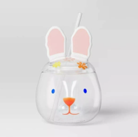 Gobelet en plastique transparent réutilisable de 500 ml avec couvercle et paille, motif lapin et radis, pour Pâques, avec logo personnalisé, idéal pour les fêtes.
