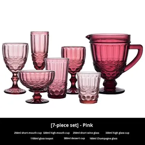 Ensemble de 7 verres à <span class=keywords><strong>vin</strong></span> rouge de luxe légers et rétro, à <span class=keywords><strong>pied</strong></span> haut, épaissis, colorés, à motif serpent gaufré, 301-400 ml, pour mariage - Product Image 5