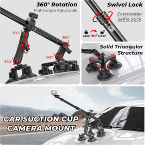 Kit de support de caméra d'action en aluminium, support de voiture pour caméra 360, bâton de selfie multifonctionnel avec support à ventouse pour <span class=keywords><strong>GoPro</strong></span> Insta360 - Product Image 3