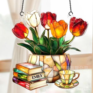Atrapasueños de Cristal con Diseño de Tulipanes, Libros y Té, Estilo Tradicional, Decoración para el Hogar - Product Image 4