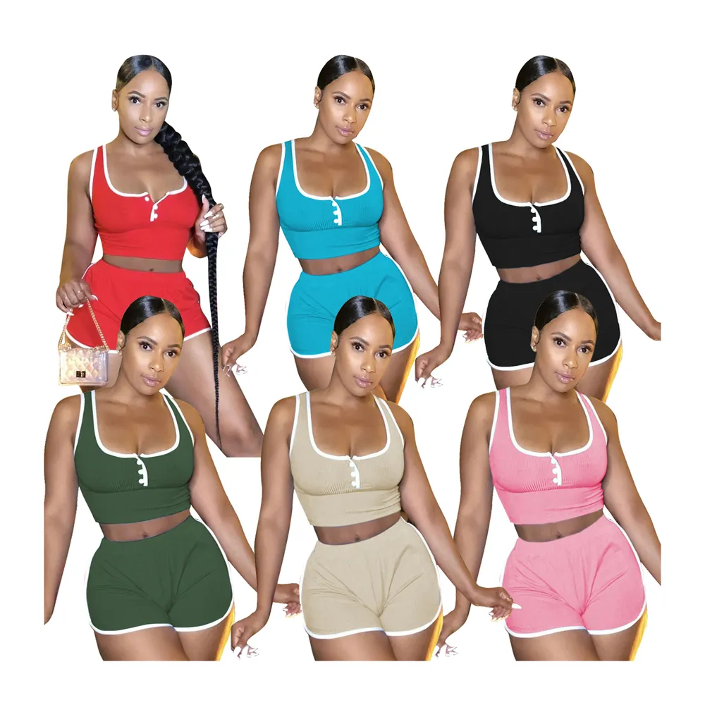 Foma TS1097 yoga women two piece sleeveless fashion sports suits 2 pieces set summer vest and shorts pants