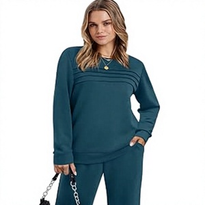 Women's Solid Color Knitted Spandex/Cotton Luxury <b>Sweater</b> <b>Set</b> Long Sleeve Crew Neck Relaxed Fit Two Piece Lounge Wear Autumn - Product Image 5