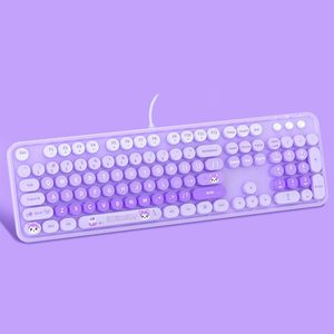 Cute Retro Round Key Wired Keyboard USB Mechanical Feel for Desktop Laptop <b>Office</b> for Men Women - Product Image 3