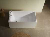 Baignoire autoportante rectangulaire moderne en acrylique blanc avec robinet inclus, baignoire de trempage pour salle de bain