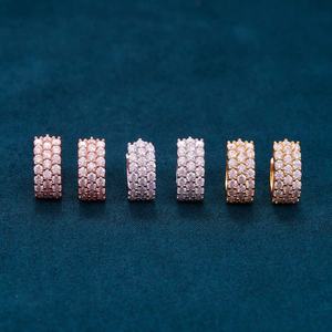 ต่างหูห่วงทองเหลืองรูปตัวโอสำหรับผู้หญิง ประดับเพชรสามแถว ชุบโรเดียม สไตล์วินเทจ เหมาะสำหรับใส่ในงานแต่งงาน - Product Image 1