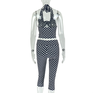 <span class=keywords><strong>Ensemble</strong></span> 2 pièces dos nu à pois <span class=keywords><strong>pour</strong></span> femme, débardeur à col en V avec appliques et lacets, et <span class=keywords><strong>pantalon</strong></span> capri - Product Image 4
