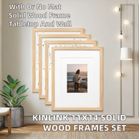 KINLINK Ensemble de cadres photo en bois massif naturel et acrylique plexiglas, pour table ou mur, avec passe-partouts, lot de 4