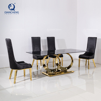 Haute brillance 10 places en verre grand restaurant en acier inoxydable à manger chaises et tables