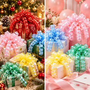 Ensemble de nœuds bouclés en organza métallique polyester certifié OEKO-TEX, prêts à la vente, pour Noël, destinés aux détaillants américains - Product Image 3