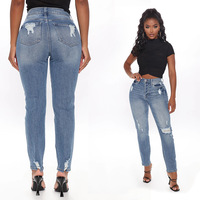 Vente en gros de jeans skinny à taille haute pour femmes, 95% coton, denim extensible, pantalon en denim lavé, fabricant, OEM personnalisé