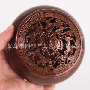 Brûleur d'encens extra large en cuivre pur Tongpu Craftsman avec couvercle, brûleur d'encens domestique à trois pieds pour intérieur, en cuivre pur - Product Image 4