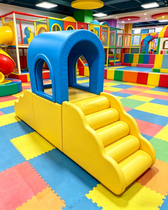 Túnel Sensorial de Madera y PVC Amarillo y Azul con Tobogán para Niños, Equipo de Juego Interior Seguro y Suave - Product Image 3
