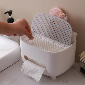 White Rectangular Tissue Box With <b>Cotton</b> <b>Swab</b> Holder For Bathroom Storage Durable Plastic Design Freestanding - Product Image 1