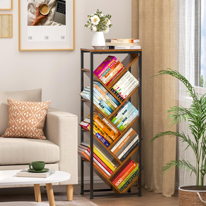 Étagère en forme d'arbre de style américain, organisateur de rangement rustique en bois et métal, présentoir d'angle haut pour livres et magazines - Product Image 4