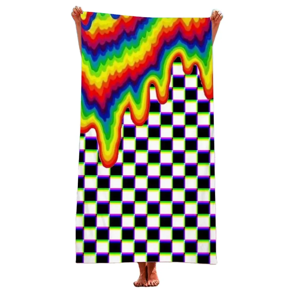 Wholesale microfiber beach towel check visual illusion design beach towel For customization