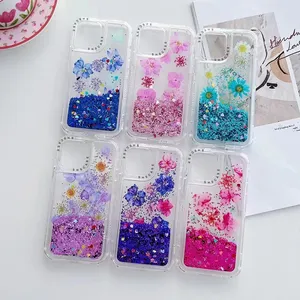 Accesorios para celulares 3 in 1 çiçek telefon iPhone için kılıf 11 12 13 14 Girly Glitter telefon kılıfı toptan