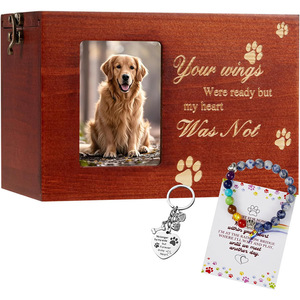 Wooden Dog Cremation Urn Rectangle Pet <b>Memorial</b> <b>Box</b> With Photo Frame And Paw Prints For Dogs And Cats - Product Image 1