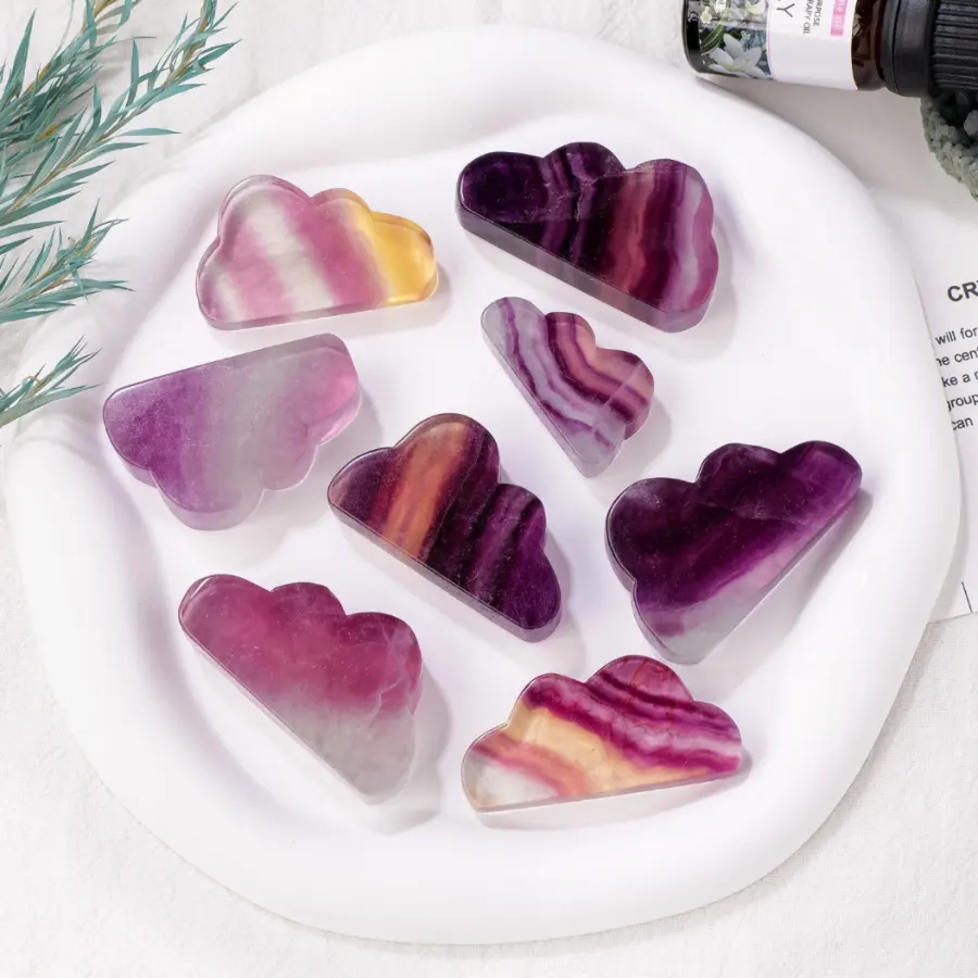 Venta al por mayor de cristal natural tallado de fluorita Craving Candy fluorita podría tallas para regalo