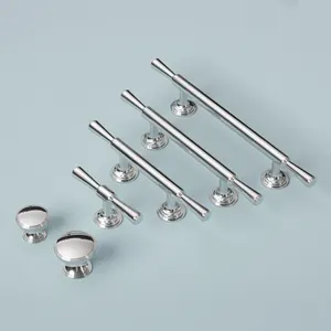 Qiansi Brass Furniture Chrome Silver round knob Handles For Kitchen Cupboard Drawer Closet Door Pulls Handle Knob T bar