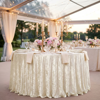 Nappe ronde en velours écrasé ivoire 120 pouces 220 GSM avec bord surjeté pour décoration de table de mariage