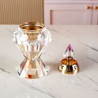 Brûleur d'encens en cristal K9 à facettes diamantées, couvercle creux en forme de lune dorée, support d'aromathérapie zen de luxe, fait main, écologique, décoration d'intérieur