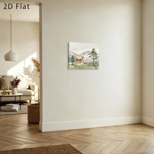 Deer And Fawn Landscape <b>Canvas</b> Wall Art Modern Farmhouse Style Print With Wooden <b>Frame</b> Rectangle Shape For Home Decoration - Product Image 5