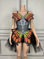 Combinaison en cristal papillon pour femme, combinaison de performance, justaucorps de danse de fête, costume de cosplay d'Halloween, tenue de festival de musique DJ