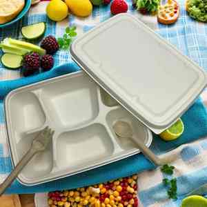 Envasado de alimentos desechable para fideos con material de pulpa de papel con laminación mate y manejo de impresión en relieve - Product Image 3