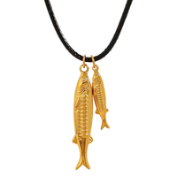 Collier pendentif poisson en acier inoxydable avec cordon en cuir plaqué or 18 carats, vintage, mignon et unique, Lateefah