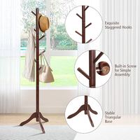 Porte-vêtements multifonctionnel à double niveau en bois d'hévéa, style moderne et luxueux, support plat pour sacs, manteaux et chaussures (couleur noyer)