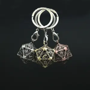 Cute Metal Hollow D20 Dice Case Polyhedral DND Mini Dice Keychain for Gift