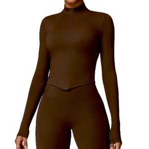 Custom Women's Long Sleeved <b>Yoga</b> Fitness Zipper <b>Jacket</b> Breathable Plus Size Nude Regular Fit Running Sports Solid Eco-Friendly - Product Image 3