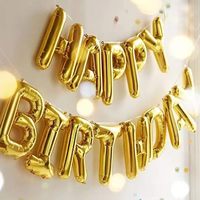 Ensemble de ballons en aluminium personnalisé bannière joyeux anniversaire avec ficelle et paille pour ballons de décoration de fête d'anniversaire
