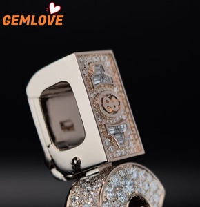 จี้เพชรแบบกำหนดเอง GEMLOVE รูปทรงตั้งตรง ประดับโมเสกเพชร สร้อยคิวบัน ทองคำ 9K-14K-18K สีโรสโกลด์ สร้อยคอฮิปฮอปสำหรับทุกเพศ - Product Image 5