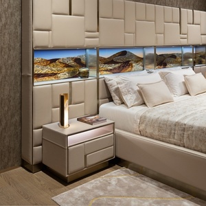 Tables de chevet de luxe italiennes avec tiroirs, table de nuit carrée moderne en cuir véritable pour villa, ensemble de meubles de chambre haut de gamme - Product Image 3