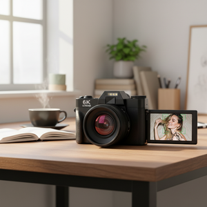 Cámara Digital Compacta WiFi Retro <span class=keywords><strong>6K</strong></span> 64MP Vlog con Zoom Digital 16X para Viajes con Pantalla Abatible de 180 Grados - Product Image 1