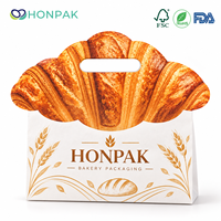 Sac en papier pour pâtisserie française HONPAK, style croissant, avec poignée découpée, pour l'emballage de pain et de desserts