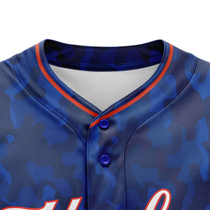Maillot de baseball personnalisé pour homme, sublimation camouflage bleu, logo Healy brodé, numéro, boutons, manches courtes, uniforme sportif d'équipe - Product Image 3
