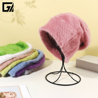 Bonnet d'Hiver Personnalisé en Peluche, Teinture Tie-Dye Tendance, Longue Fourrure de Lapin Moelleuse pour Femme, Bonnet Chaud Tricoté