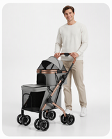 Poussette double pour animaux de compagnie en acier au carbone, pliable en un clic, pour chiens et chats, modèle de voyage C17