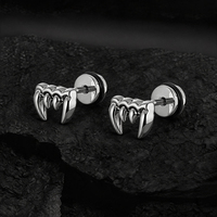 Boucles d'oreilles clous en acier inoxydable 316L, crocs de vampire, relief 3D, dents pointues, dos à vis, inaltérables, bijoux de piercing corporel
