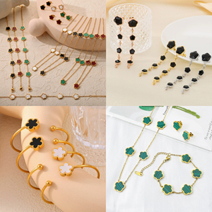 CAIOOCHE Boucles d'oreilles en acier inoxydable à cinq feuilles de trèfle, plaquées or 18 carats, étanches, <span class=keywords><strong>cadeau</strong></span> de luxe pour femme, vente chaude - Product Image 6
